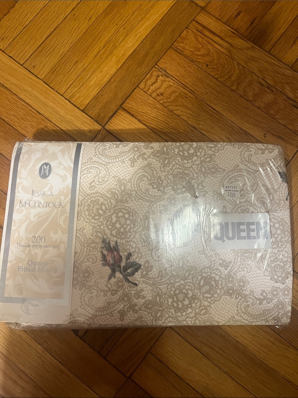Jessica McClintock Cream Floral Queen Fitted Sheet with Subtle Rose Motif